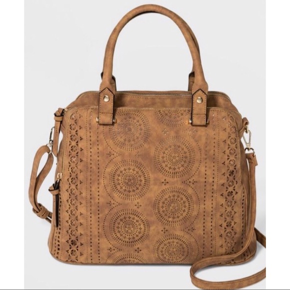 VR by Violet Ray Handbags - Violet Ray Brown Cognac Laser Cut Satchel Bag